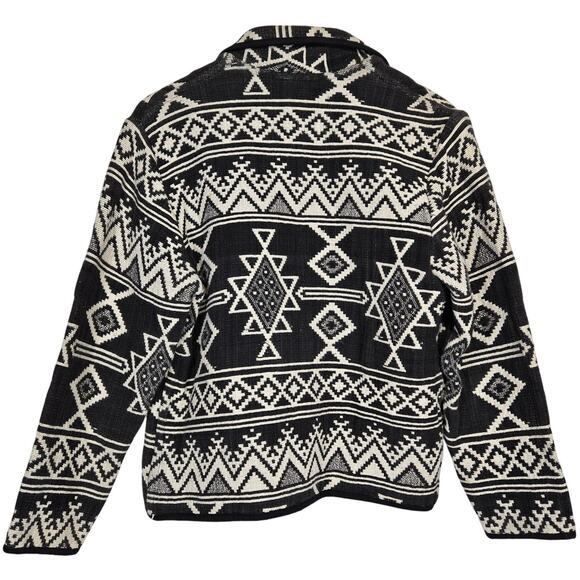 NEW IDENTITY Womens Geometric Print Jacket Black White Cotton Size M Tapestry - Picture 2 of 9